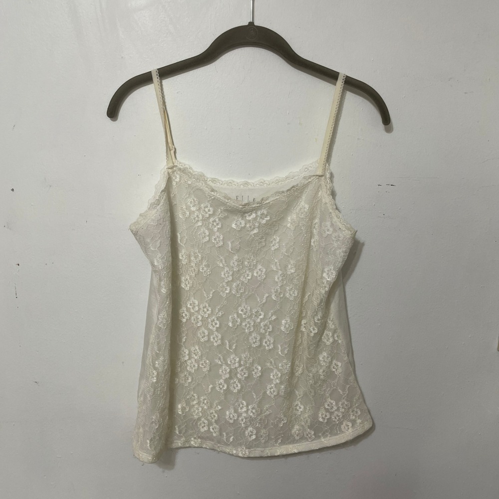 Y2K White Floral Lace Babydoll Tank Camisole Top Romantic‎ Womens Size M